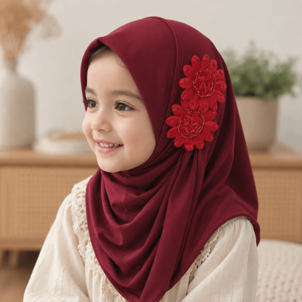 Ethnic Fashion Wear For Women - Hijab per Bambine con Fiori Solidi,