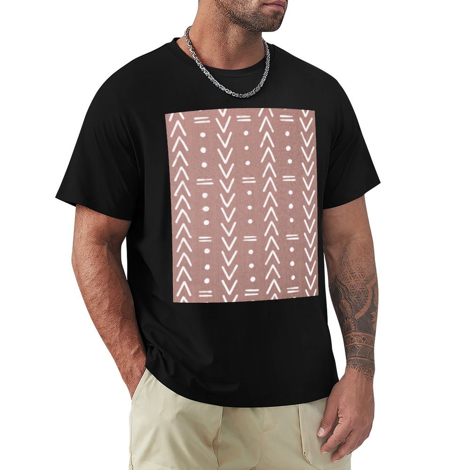 Mudcloth Print Top - T-shirt Mudcloth con forme geometriche bianche