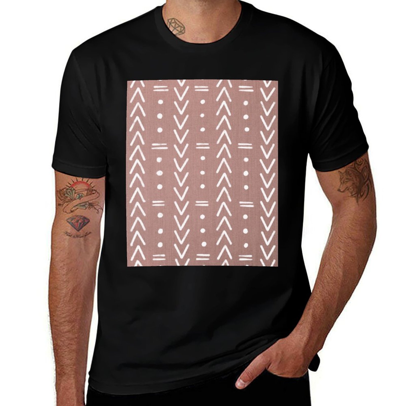 Mudcloth Print Top - T-shirt da uomo con forme geometriche