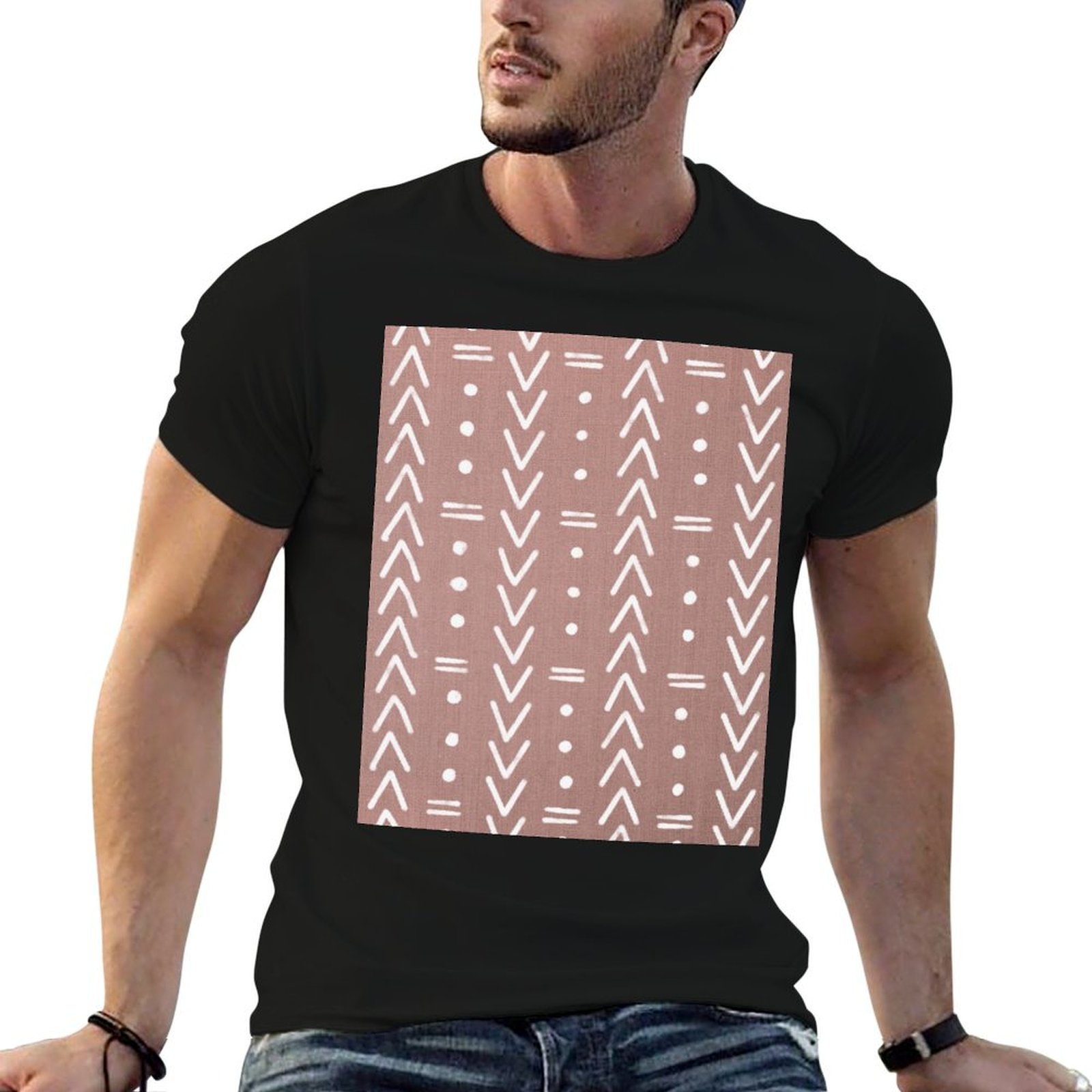 Mudcloth Print Top - T-shirt Mudcloth con forme geometriche bianche