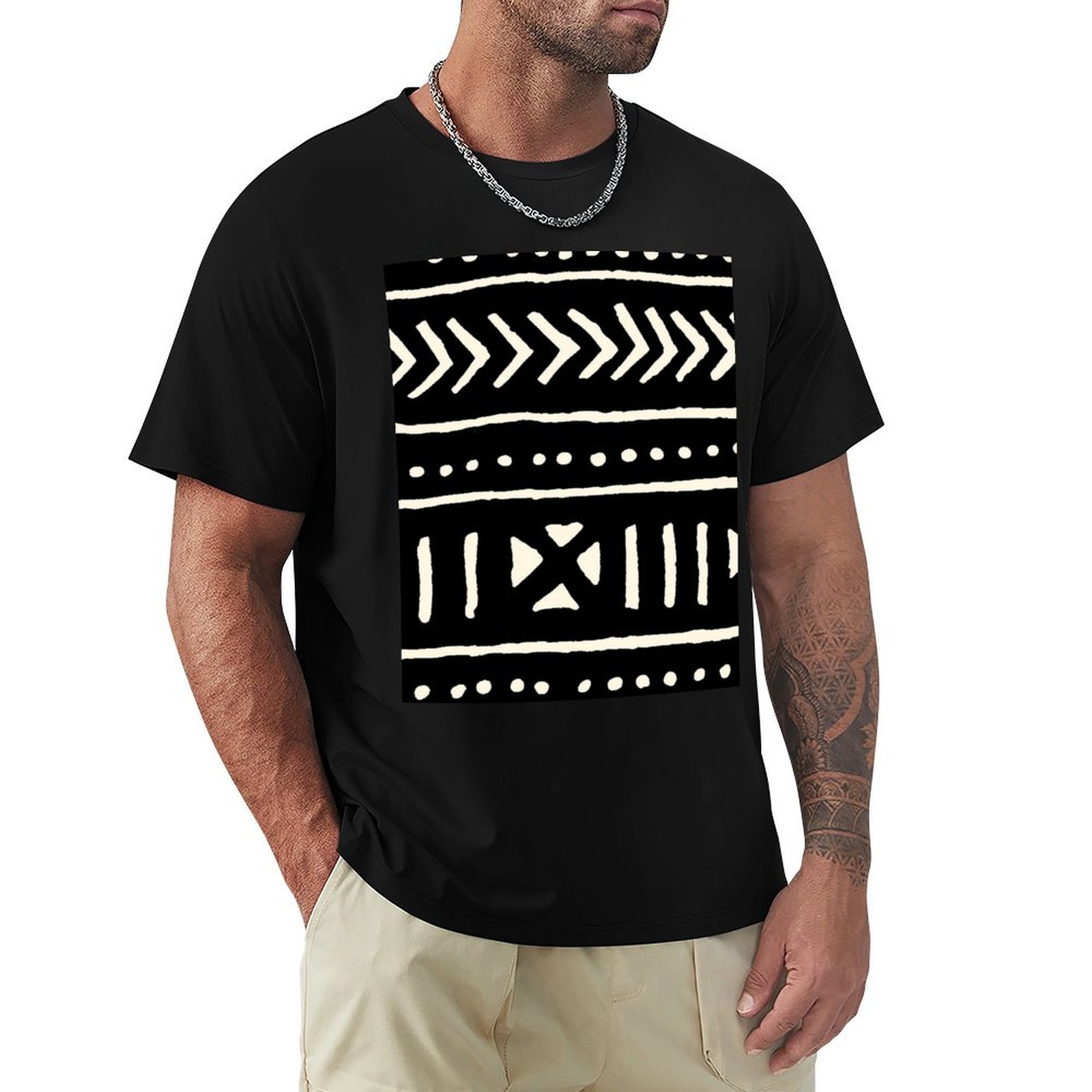 Mudcloth Print Top - T-shirt in tessuto africano nero e